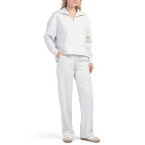 YOGALICIOUS Light Heather Grey 2pc Zip Pull Over Top And Straight Leg Pants Set